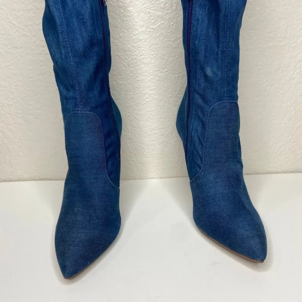 Heart in D Blue Denim Over the Knee Stiletto Boots